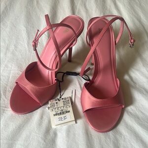 Zara silk leather pink Strappy Heels size 8 NWT